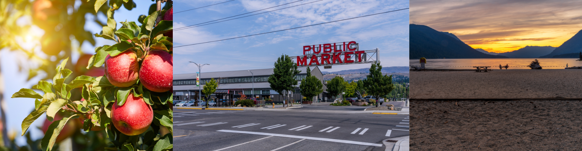 A road with a sign and a building in the background.