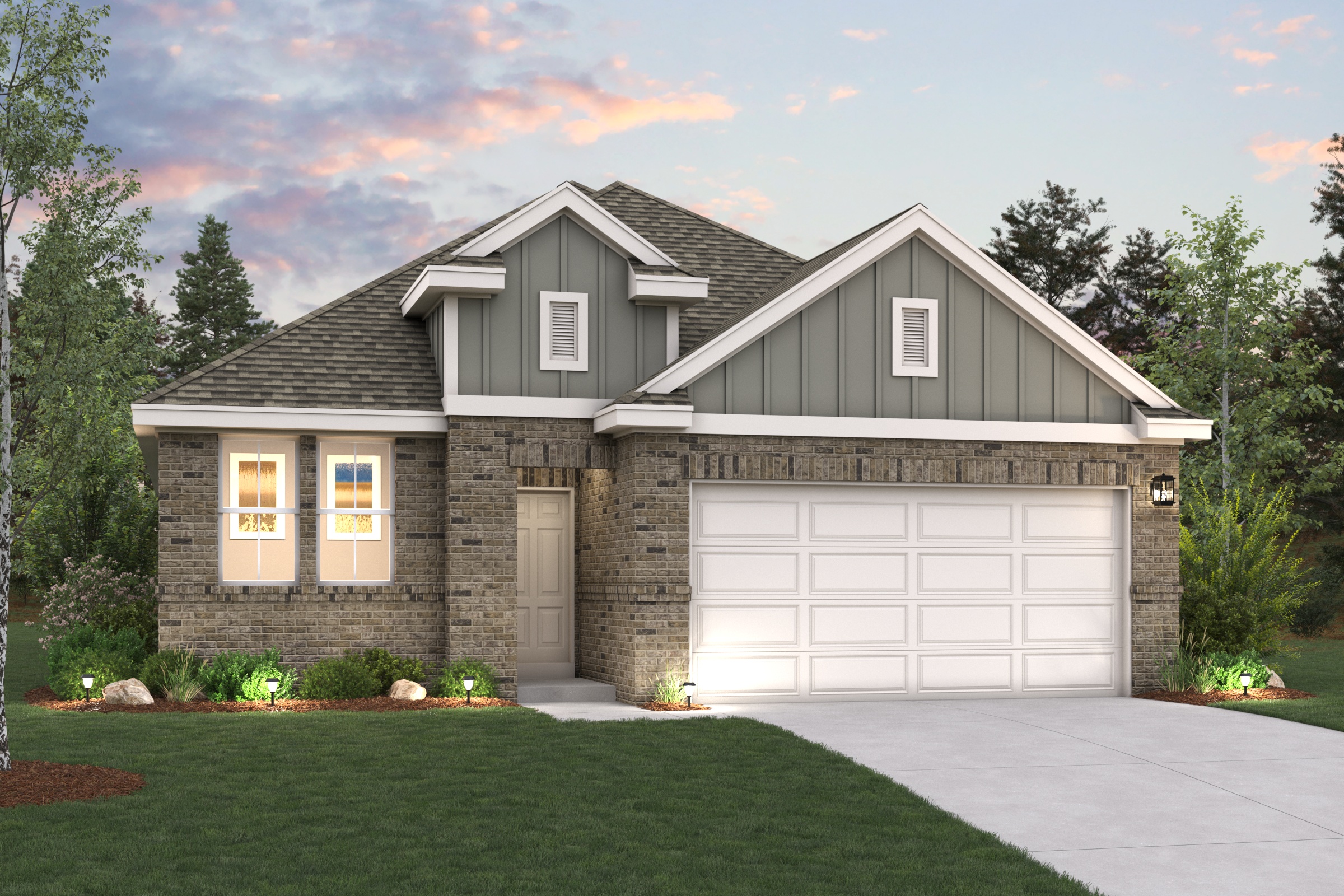 A house with a garage with American Gothic House in the background.