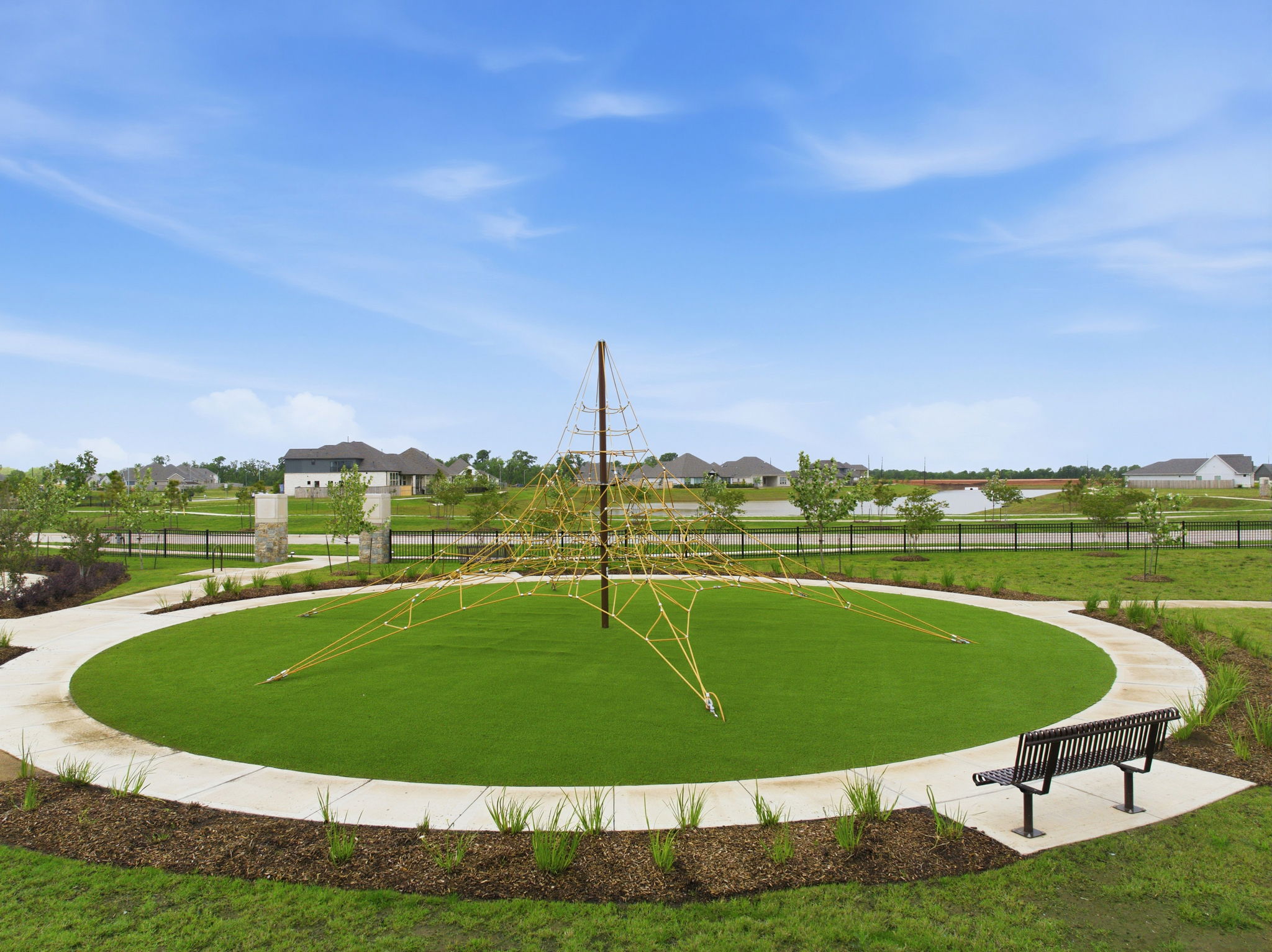 A large green field.