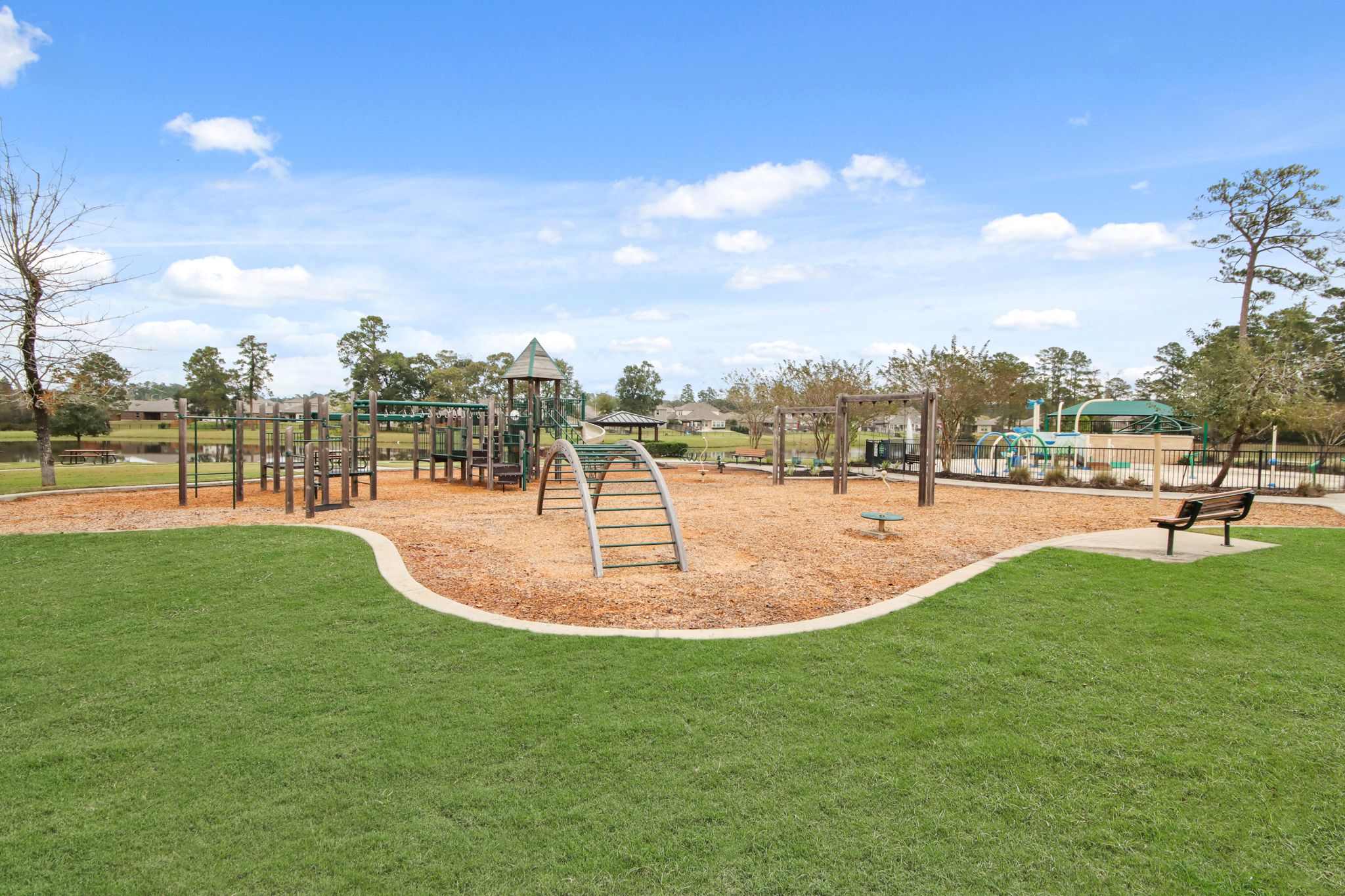 A playground with a slide.