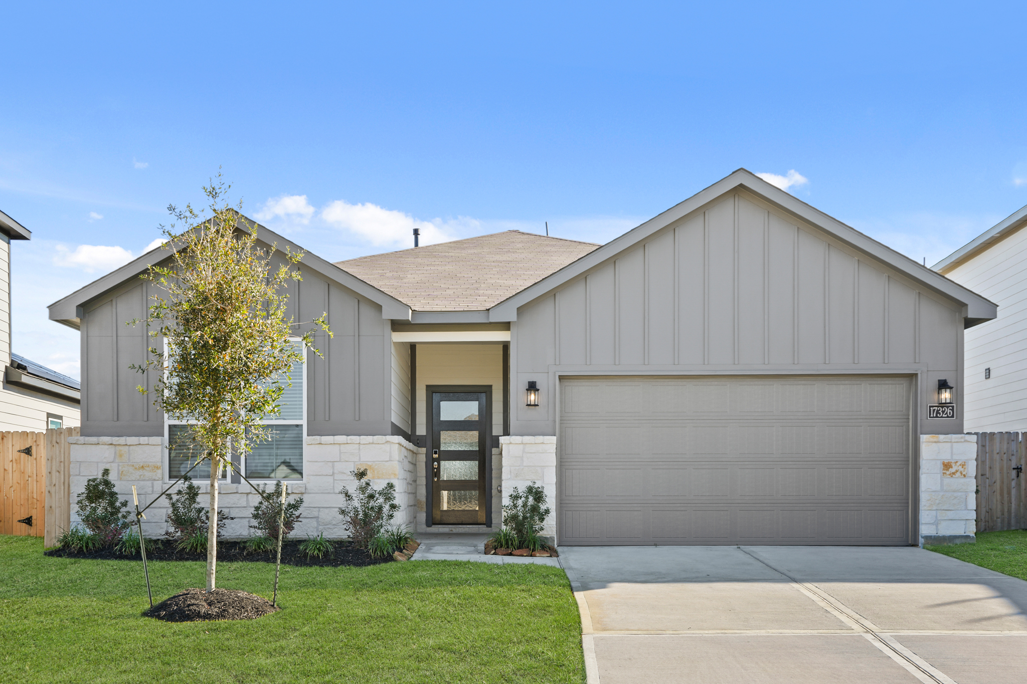 A house with a garage.