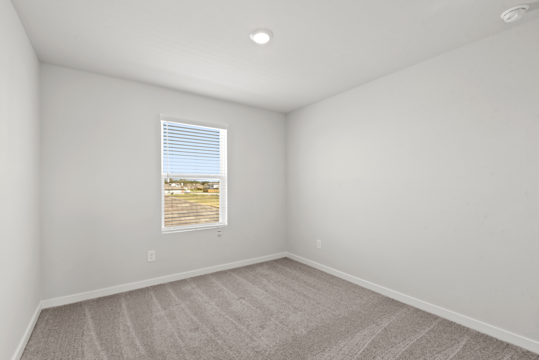 A room with a window and a carpet.