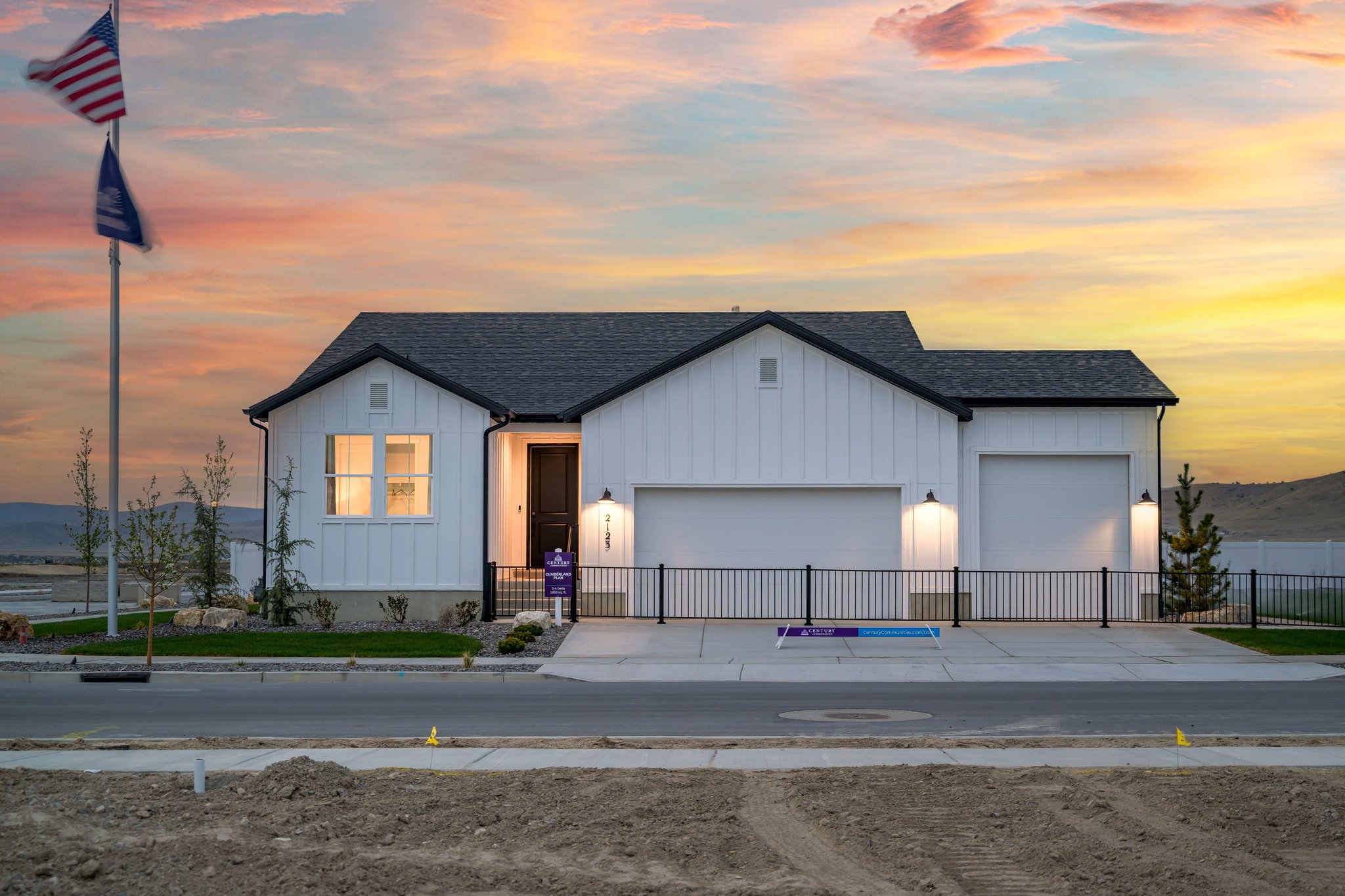 A house with a flag in the front.