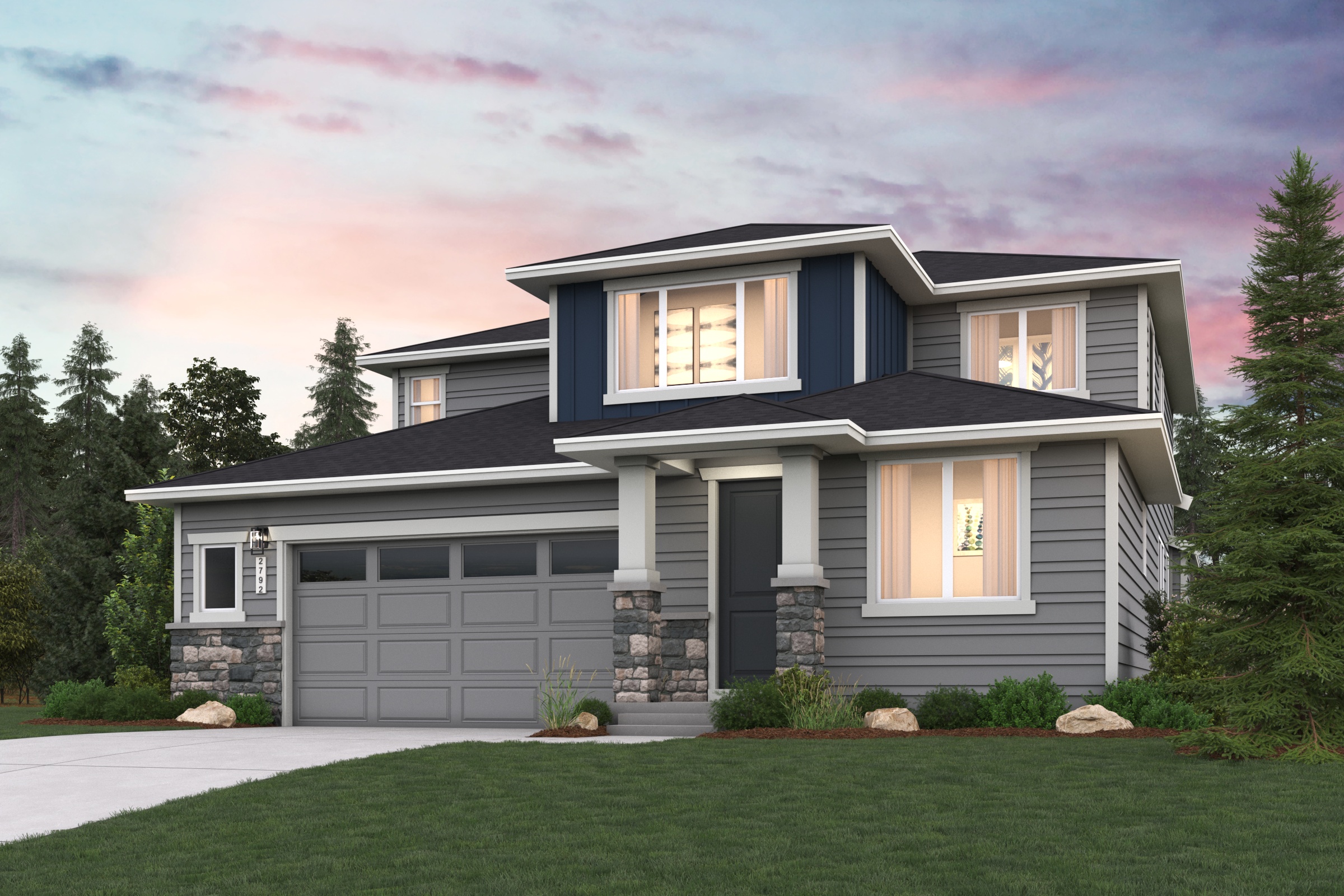 A house with a garage.