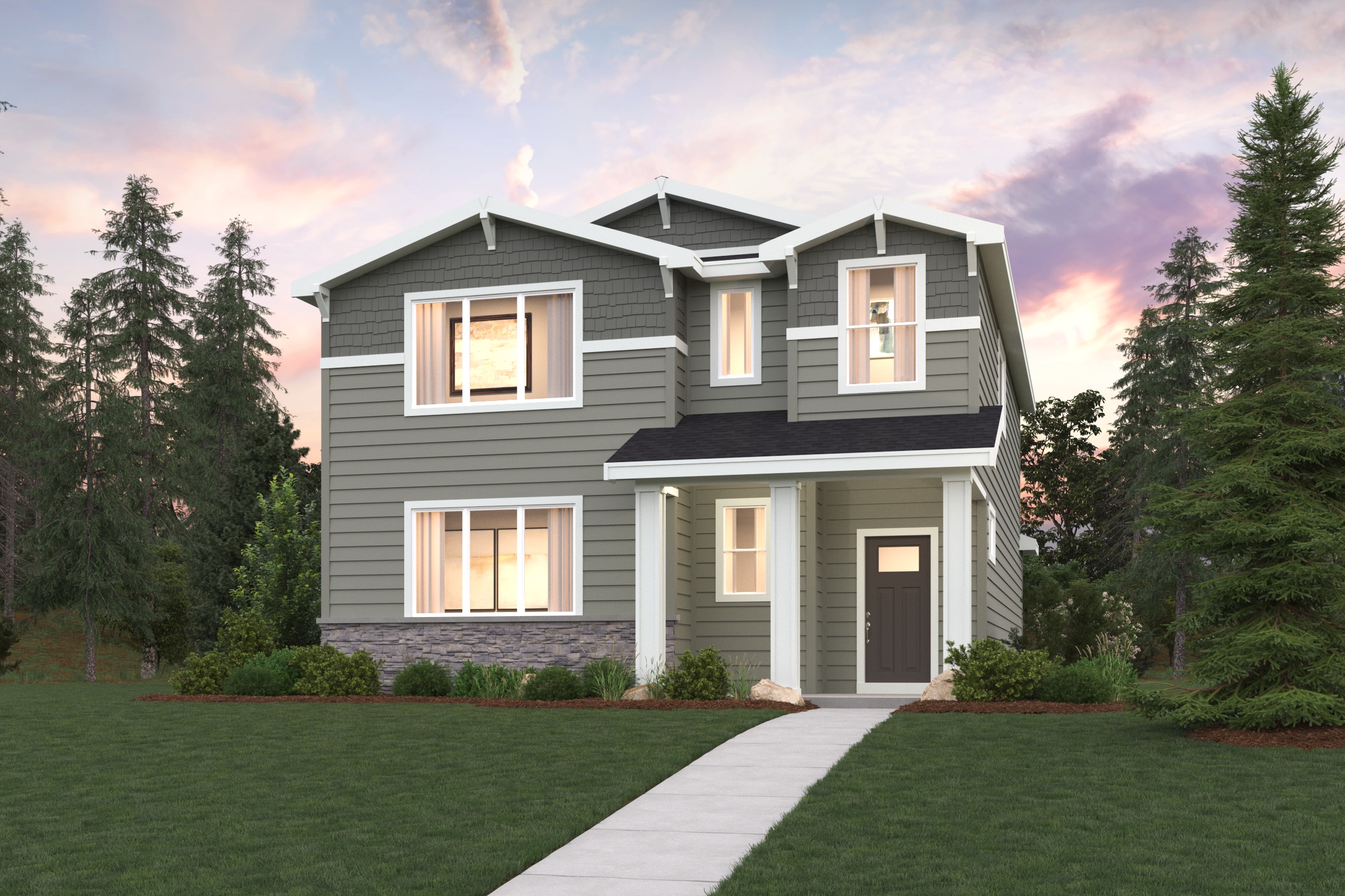 A house with a driveway and trees.